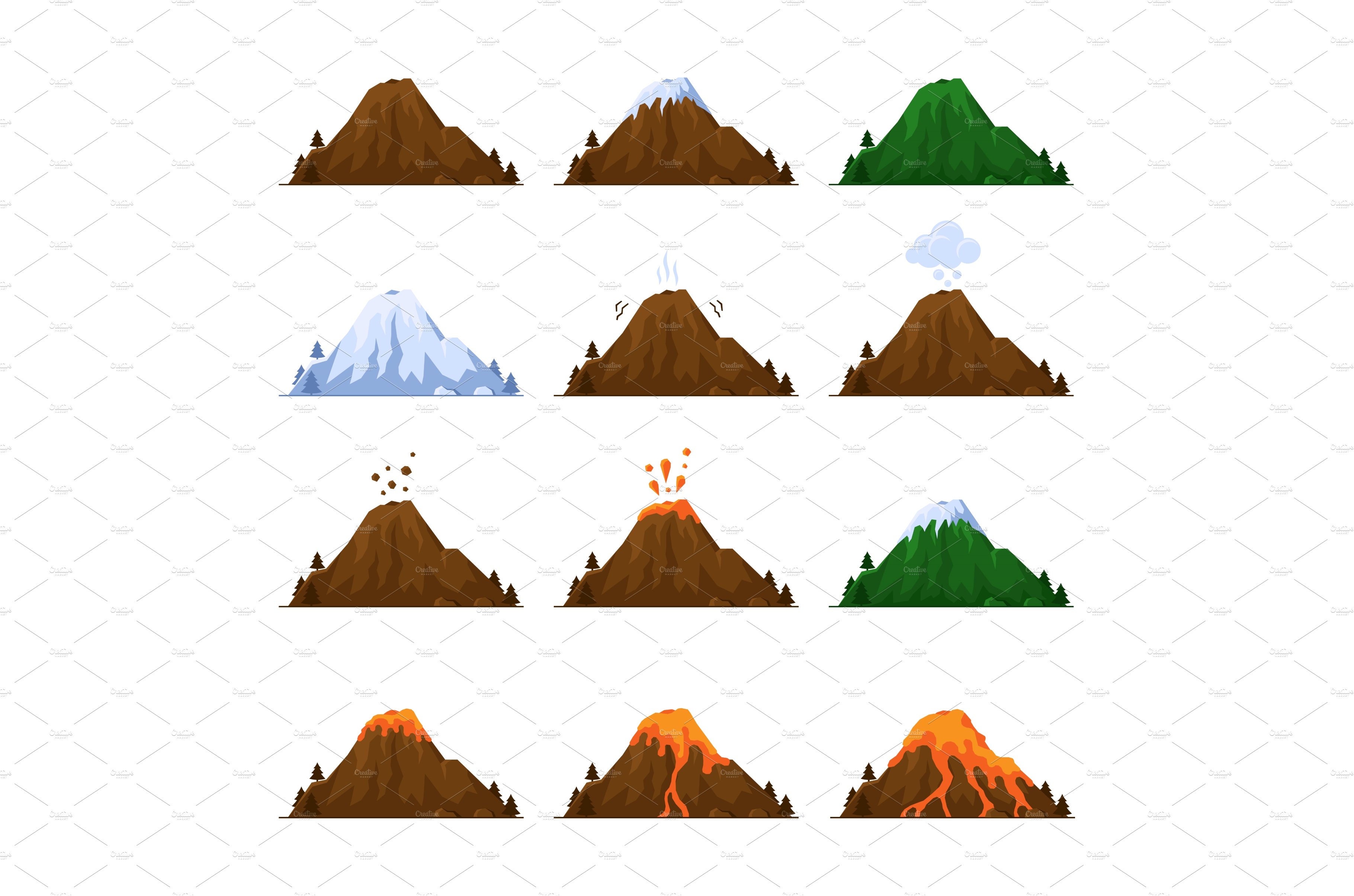 Mountain with Volcano Icons Set cover image.