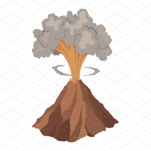 Volcano icon. Magma nature blowing cover image.