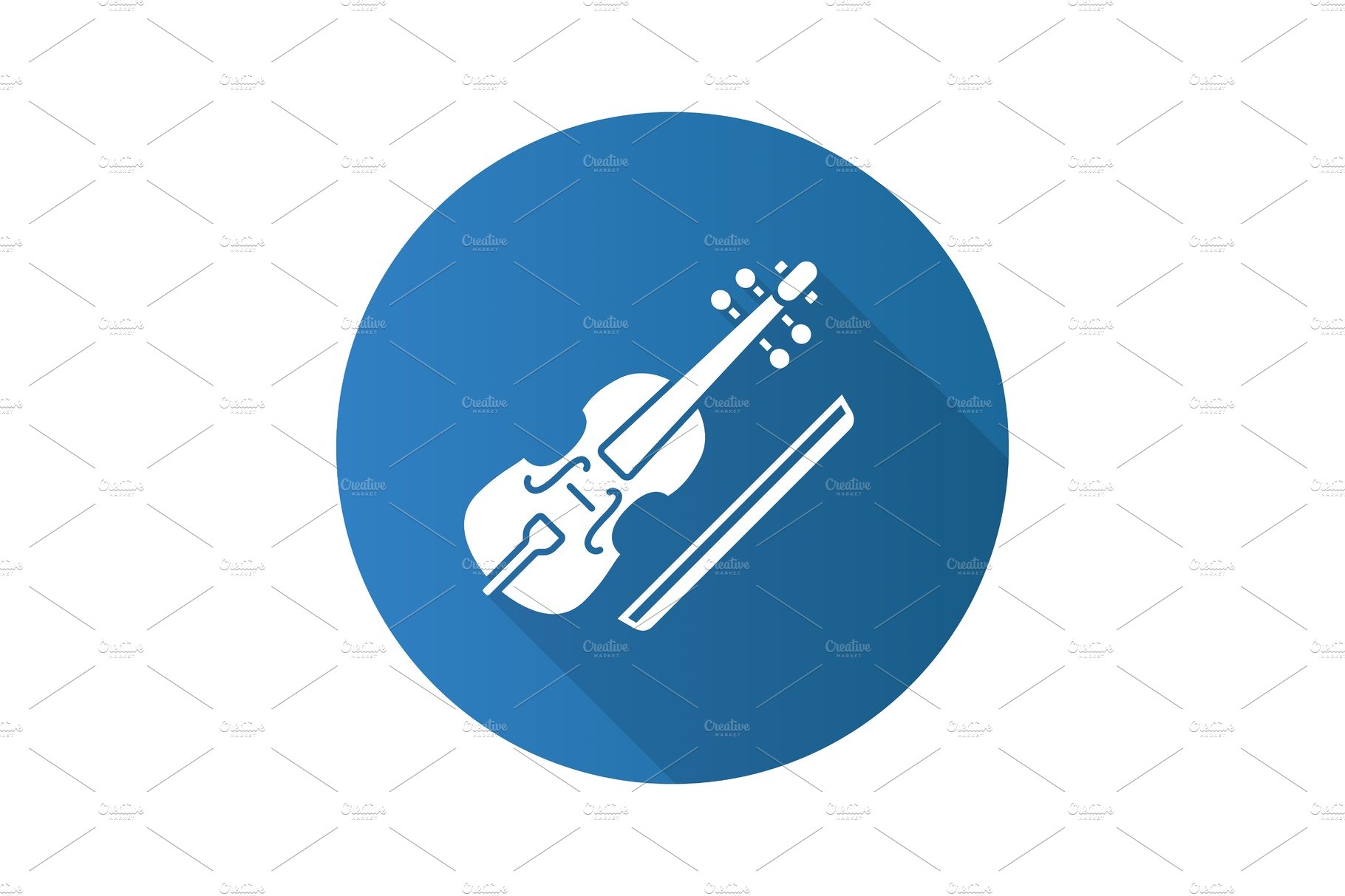 Viola and bow flat design long shadow glyph icon cover image.