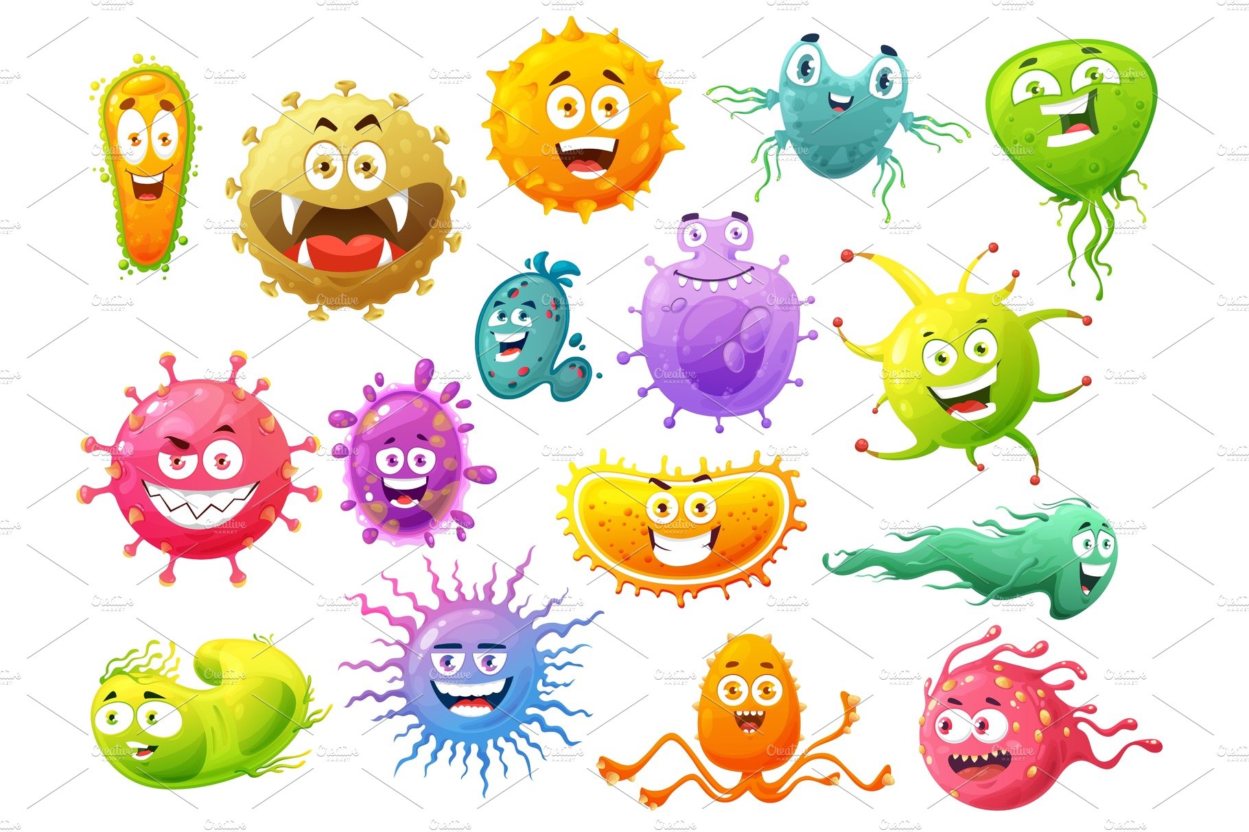 Cartoon virus, bacteria, germs cover image.