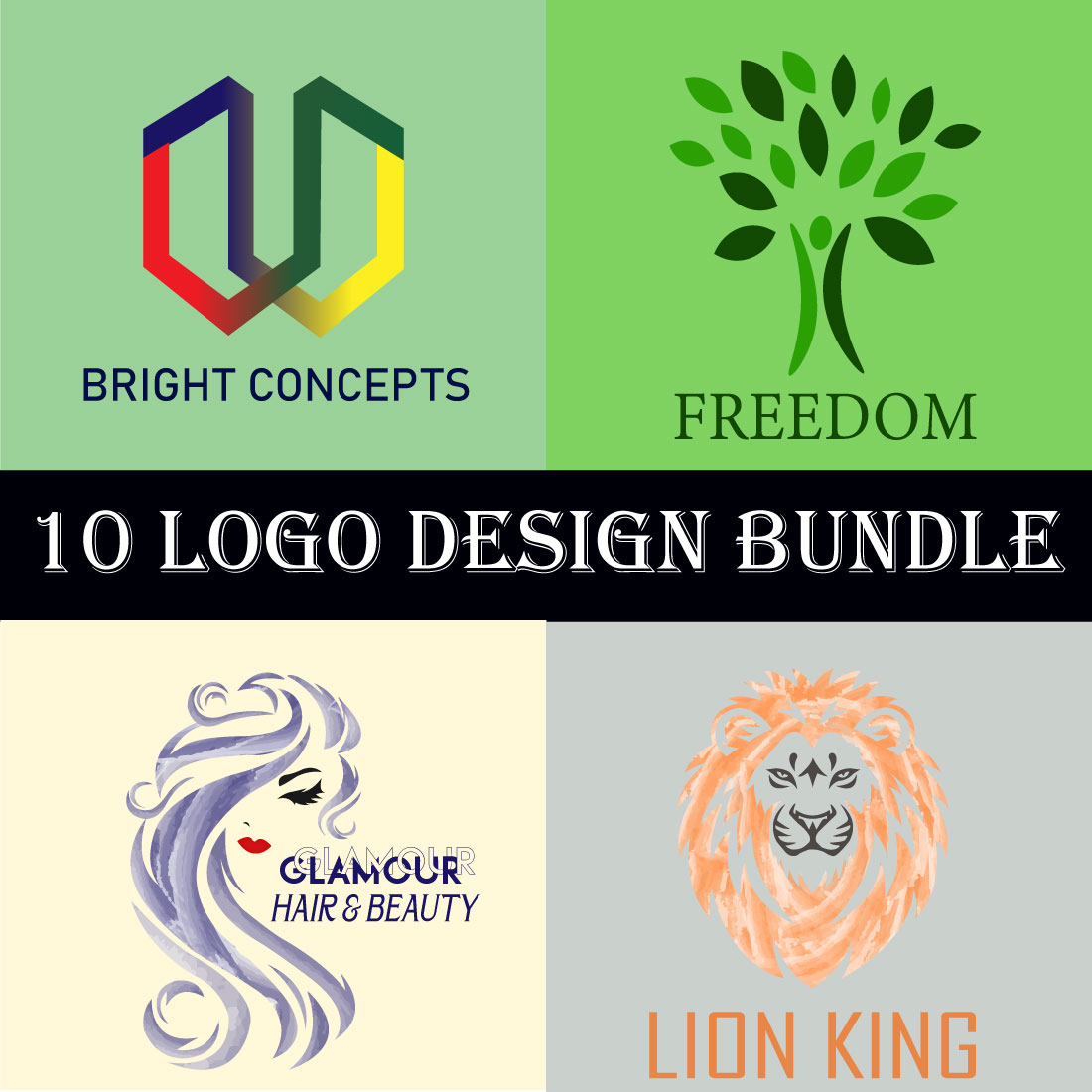 10 minimalist logo design bundle preview image.