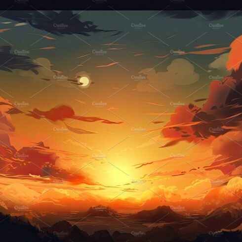 Illustrated sky with clouds, sun, stars, and sunrise or sunset. cover image.