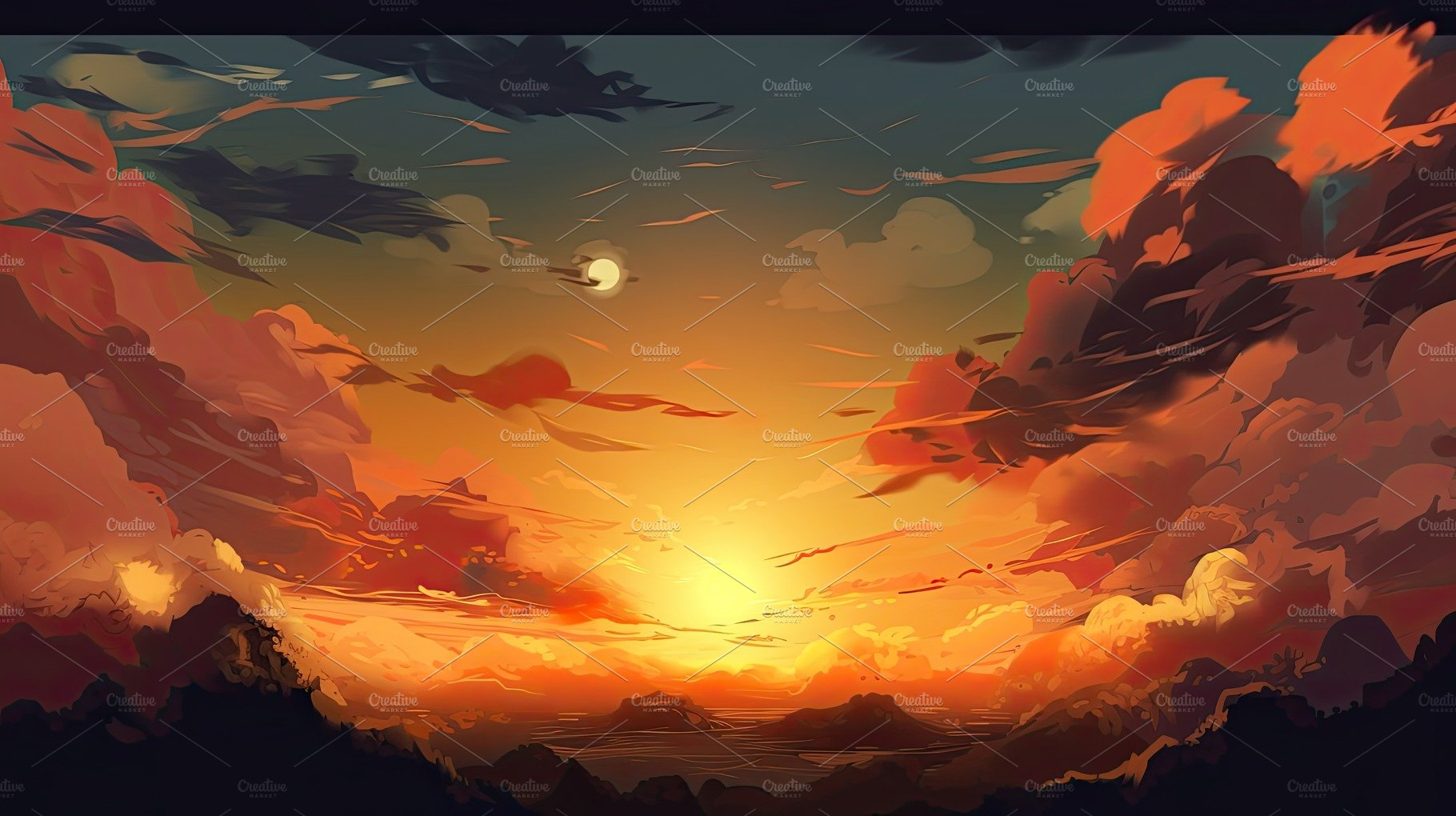 Illustrated sky with clouds, sun, stars, and sunrise or sunset. cover image.