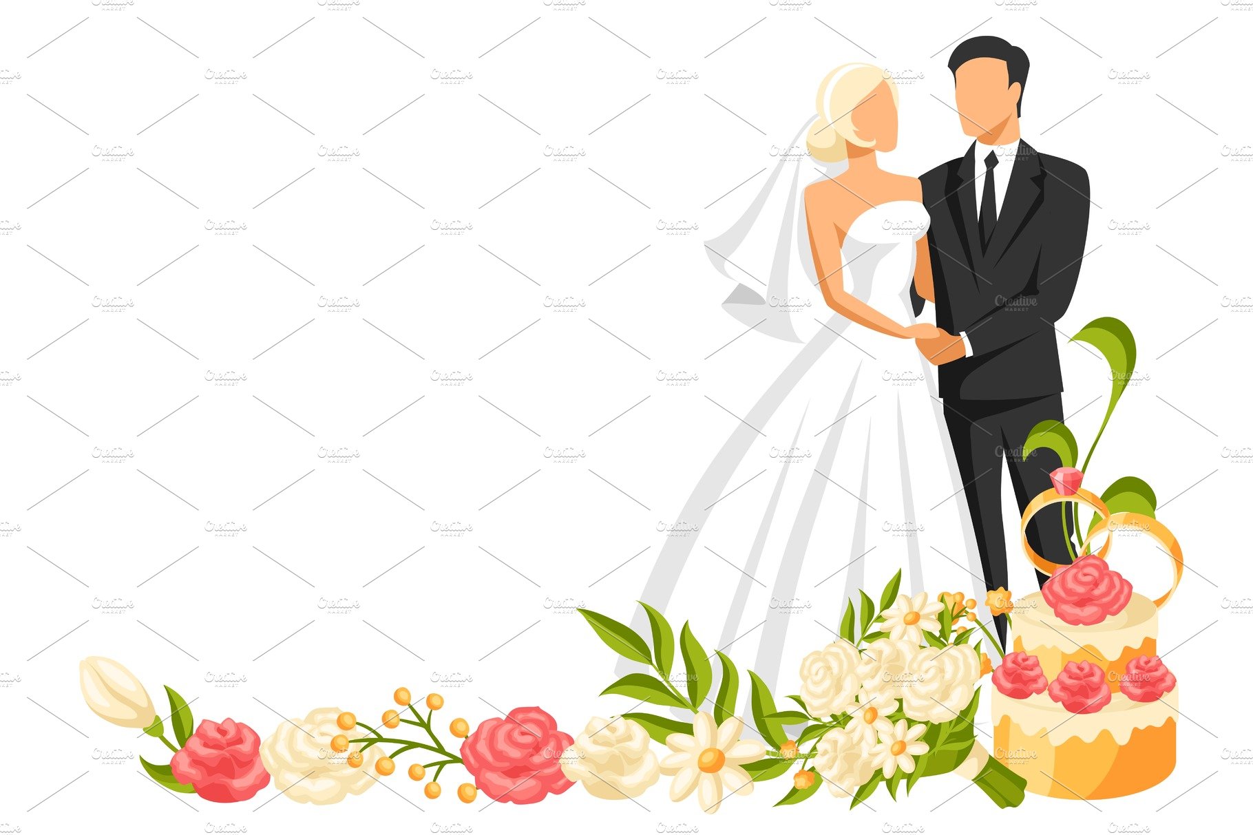 Wedding illustration of bride and cover image.