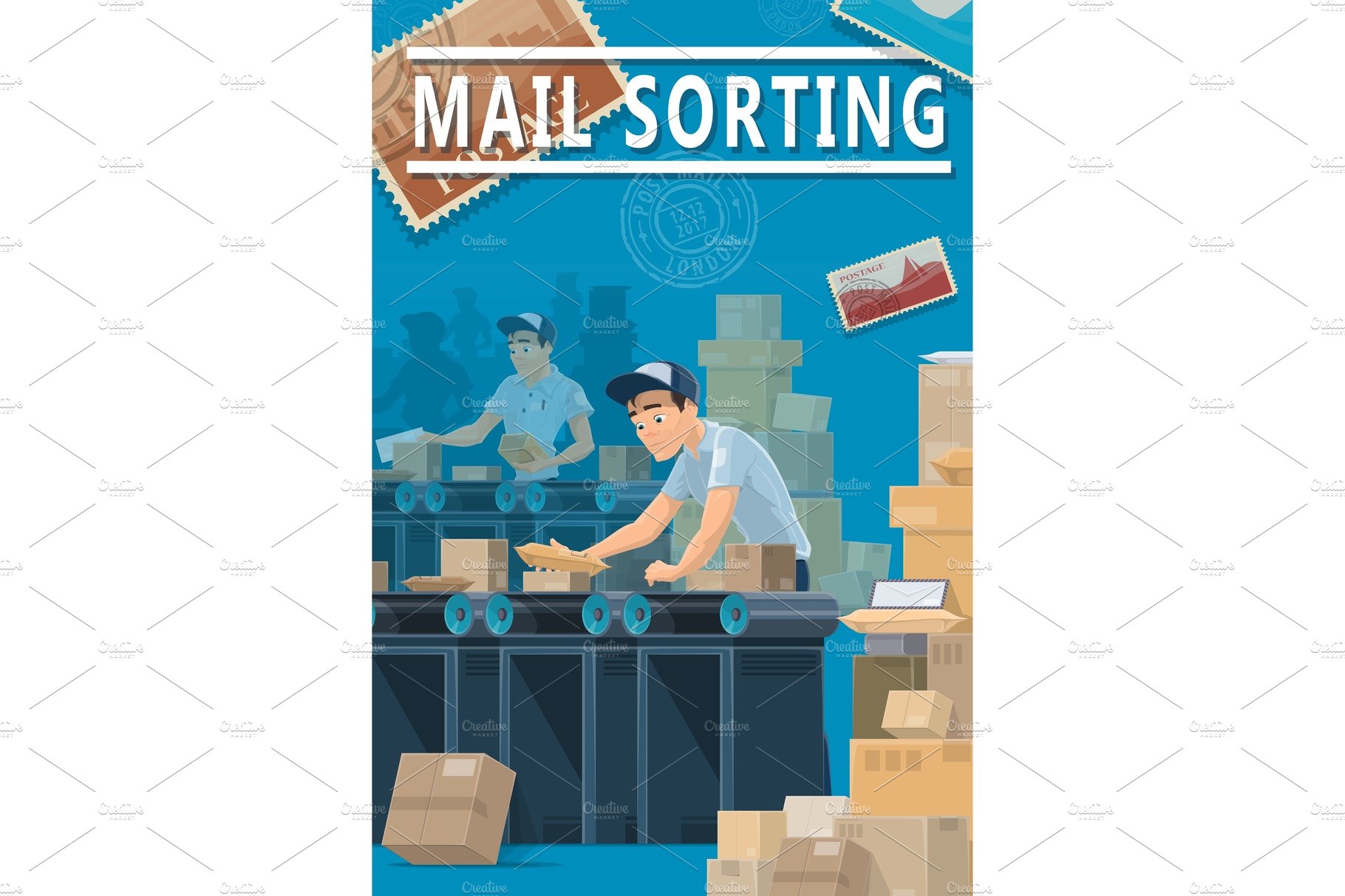 Post mail sorting center, parcels cover image.