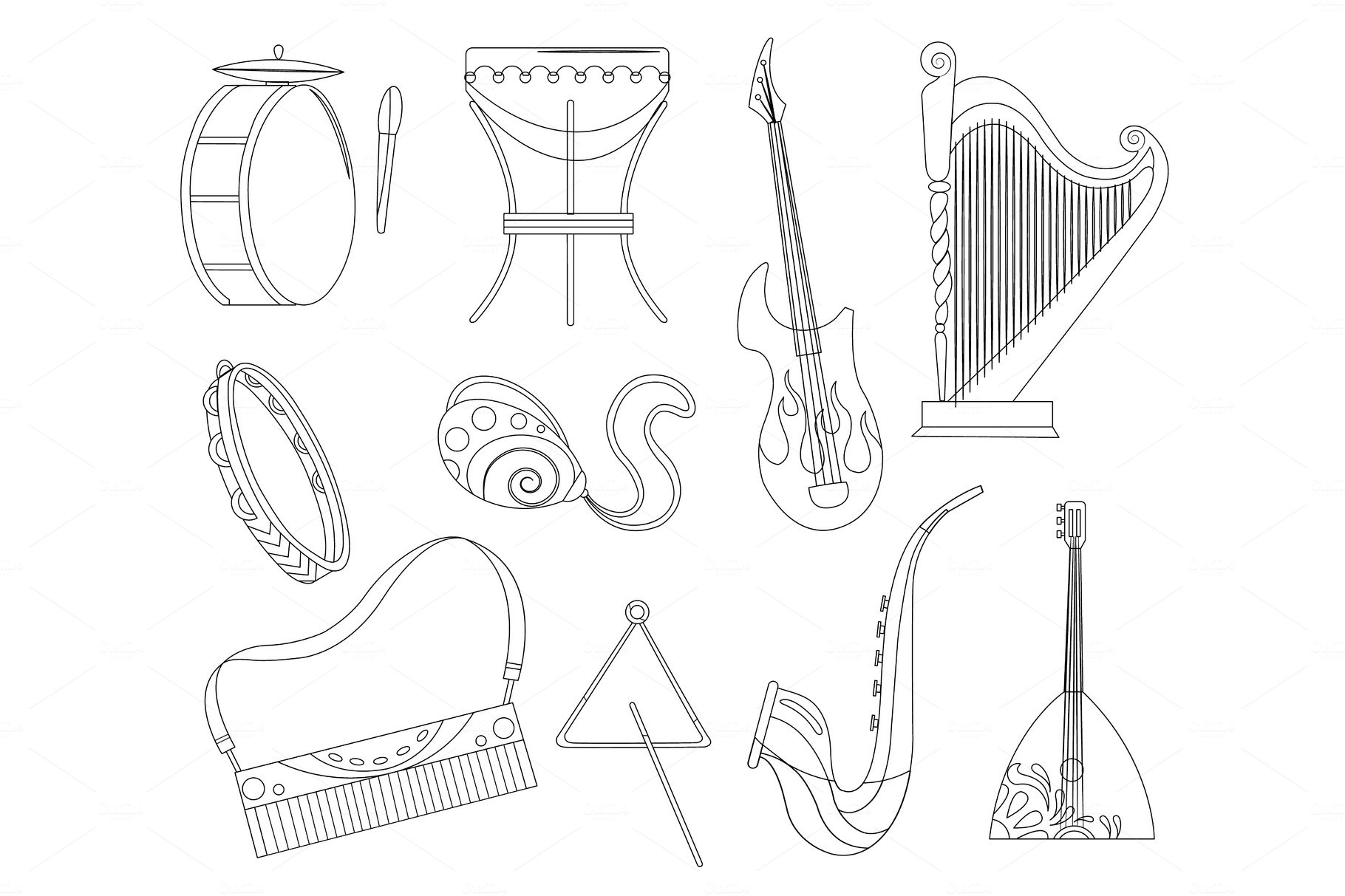 Easy musical instruments drawing|Learn how to draw  Drum,Maracas,Guitar,Triangle,Banjo, Trumpet - YouTube