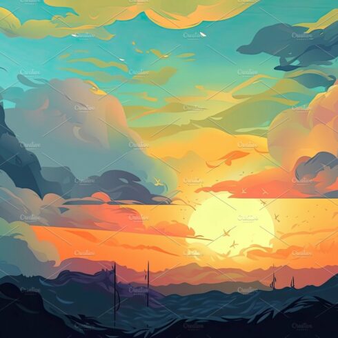 Illustrated sky with clouds, sun, stars, and sunrise or sunset. cover image.