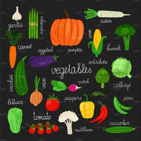 Harvest, fresh vegetables of set cover image.
