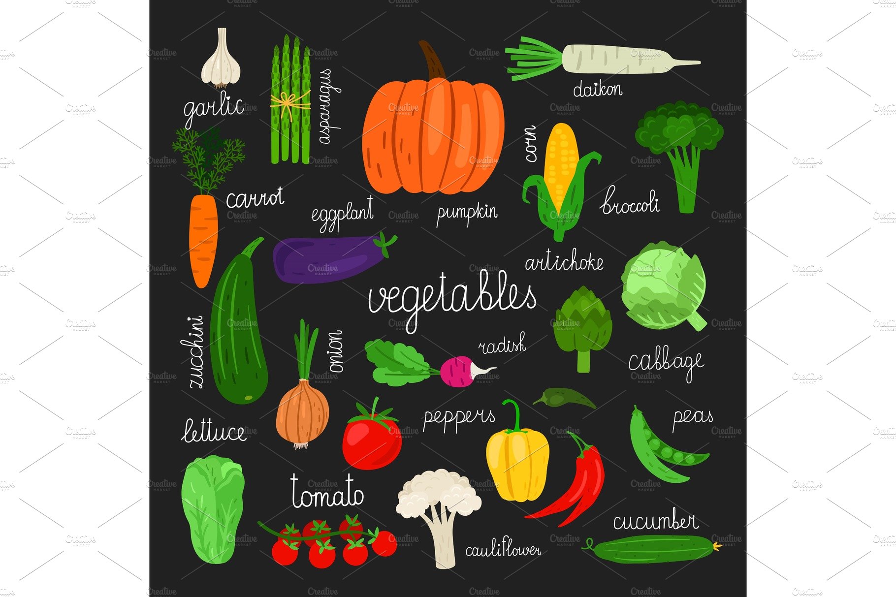 Harvest, fresh vegetables of set cover image.