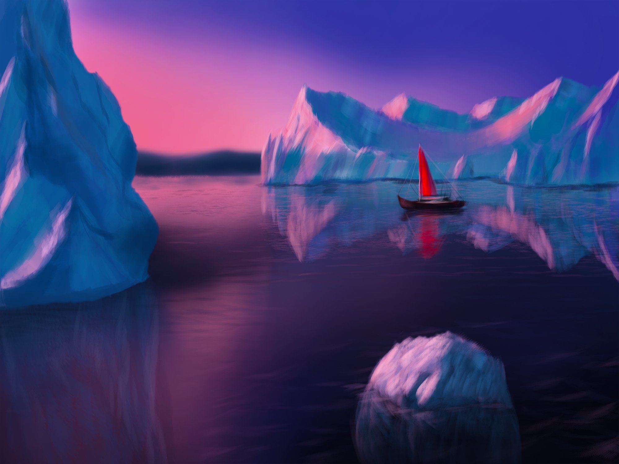 Arctic sea ship on the sunset scape cover image.