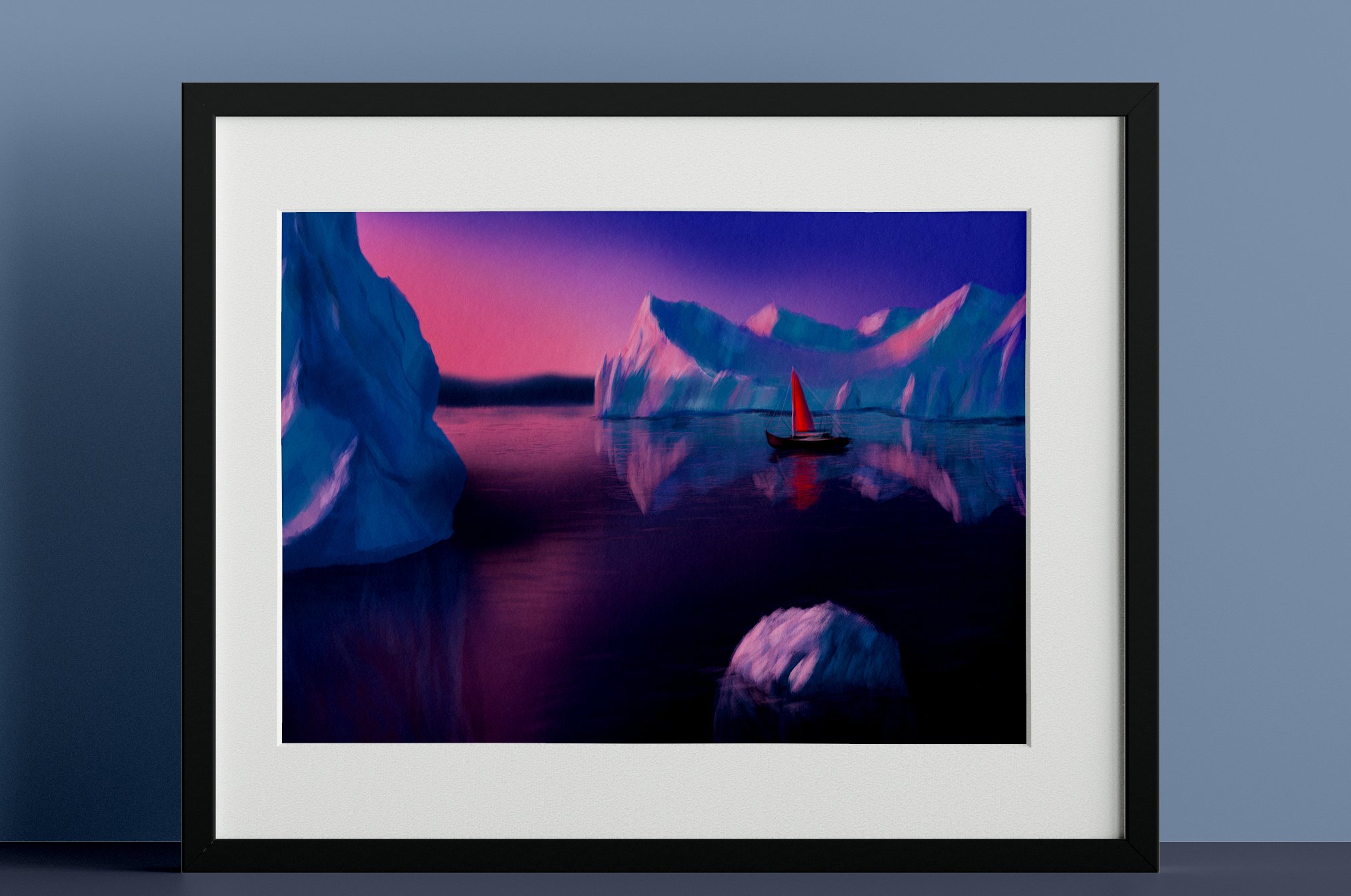 Arctic sea ship on the sunset scape preview image.