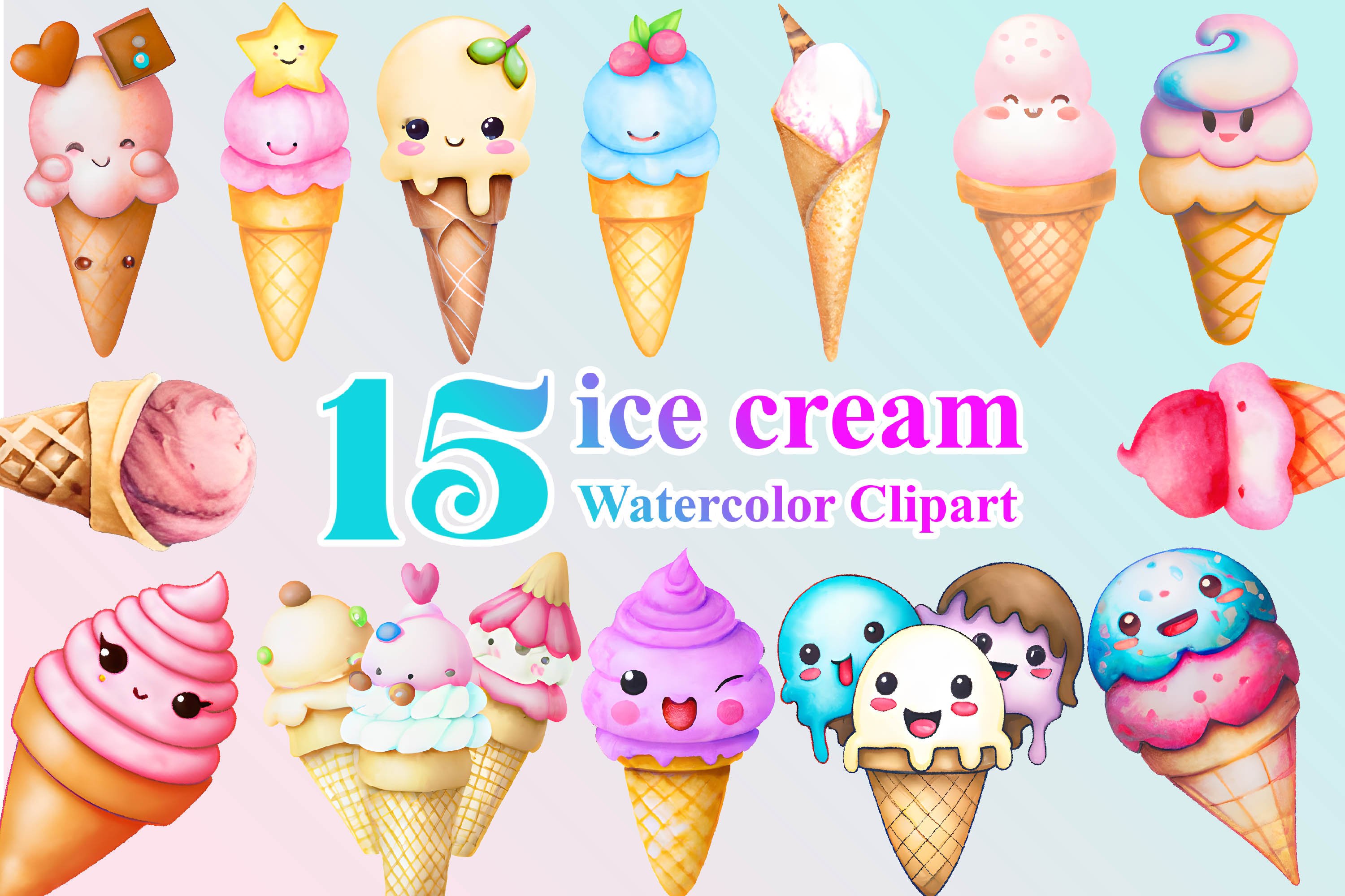 Watercolor ice cream Clipart cover image.