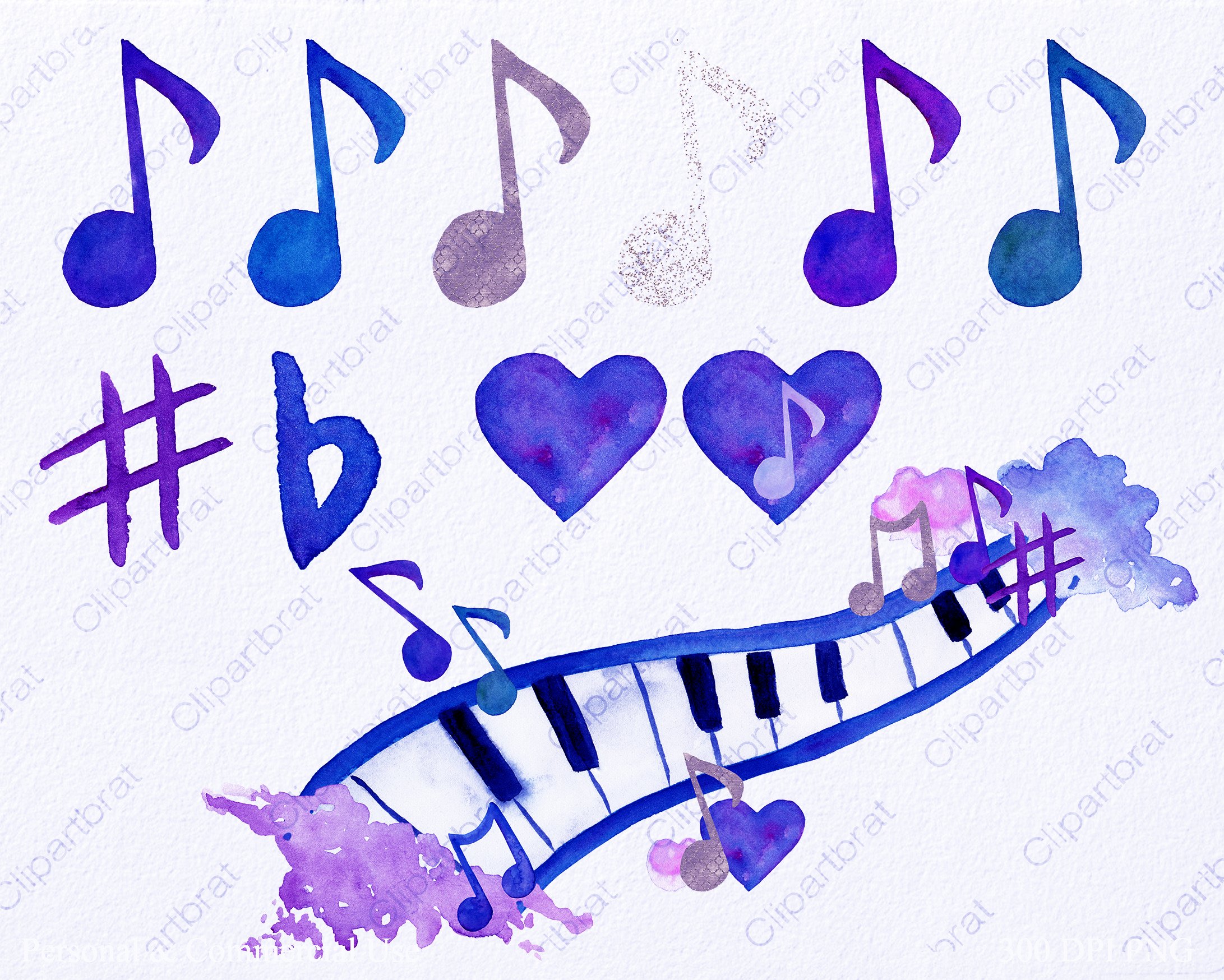 Watercolor Musical Clipart preview image.