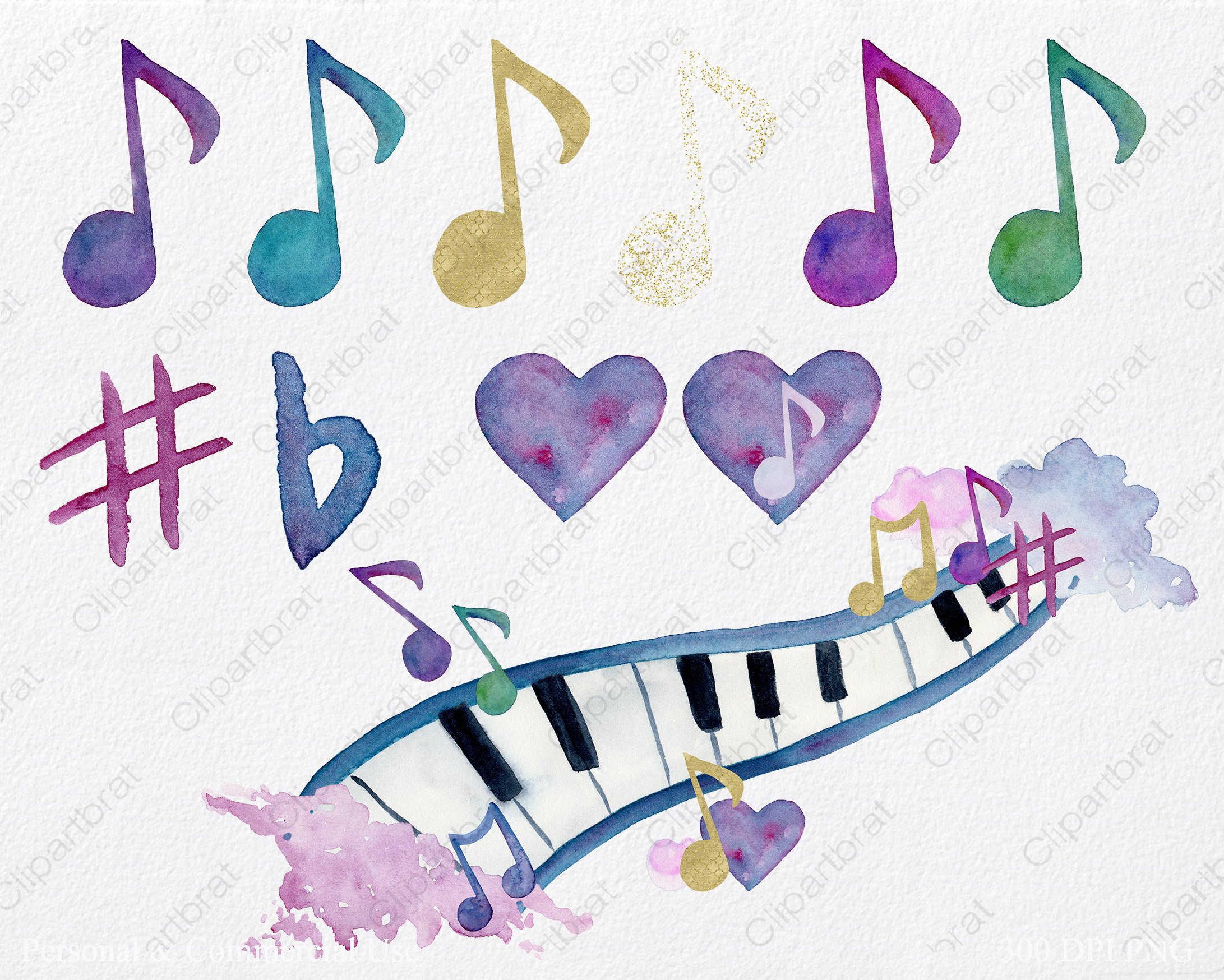 Rainbow Watercolor Music Notes preview image.