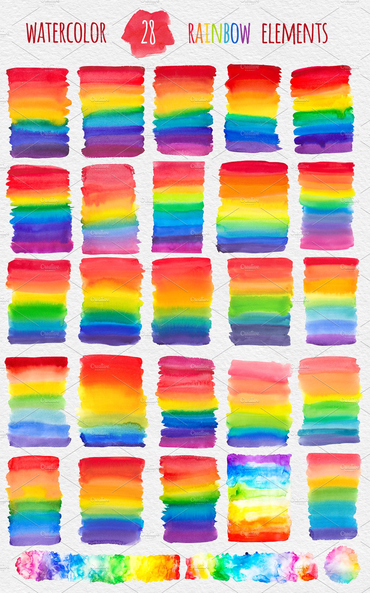 Rainbow watercolor texture set preview image.