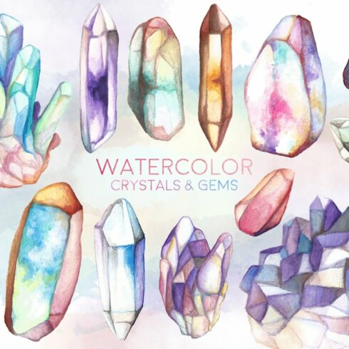Watercolor Crystals & Gems Bundle cover image.