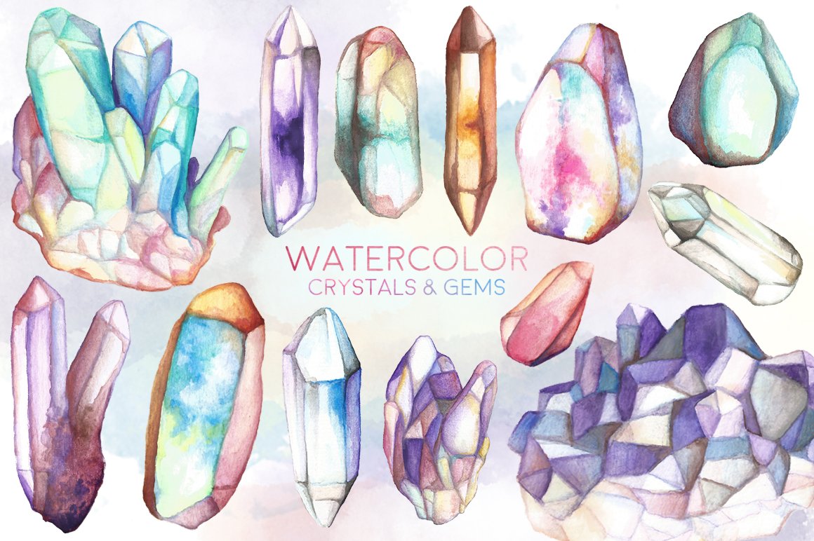 Watercolor Crystals & Gems Bundle cover image.