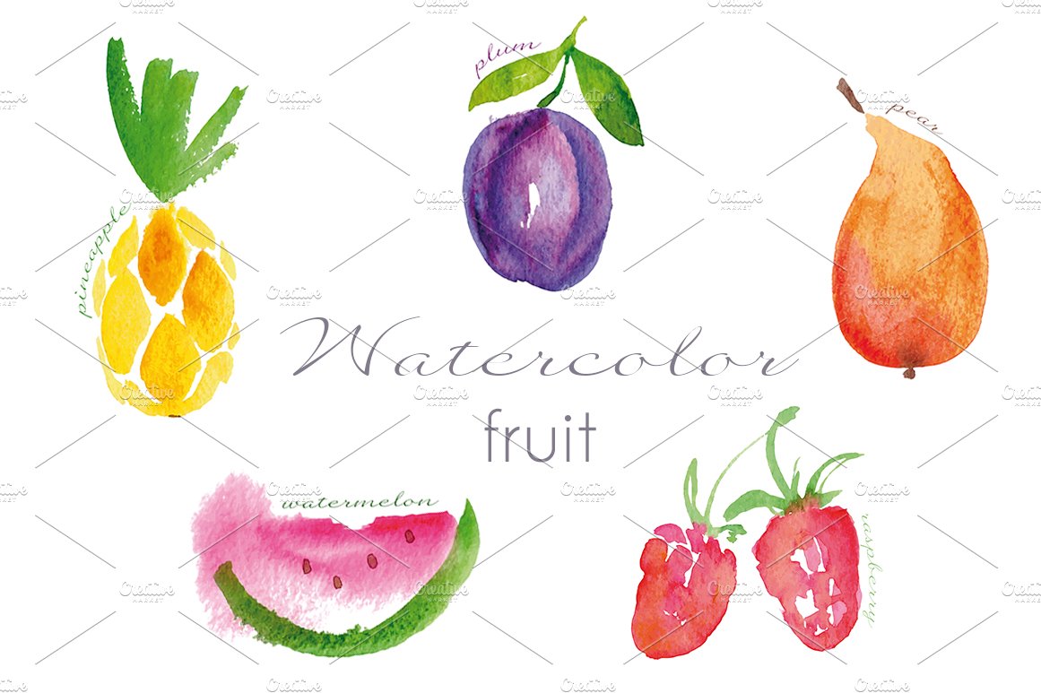 Watercolor fruit set cover image.