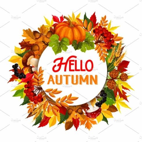 Autumn maple leaf pumpkin harvest vector poster cover image.