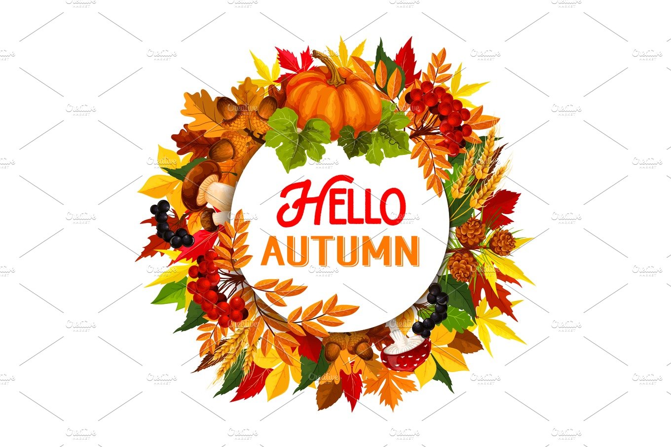 Autumn maple leaf pumpkin harvest vector poster cover image.