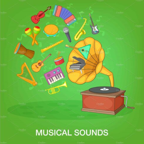 Musical instruments green concept cover image.
