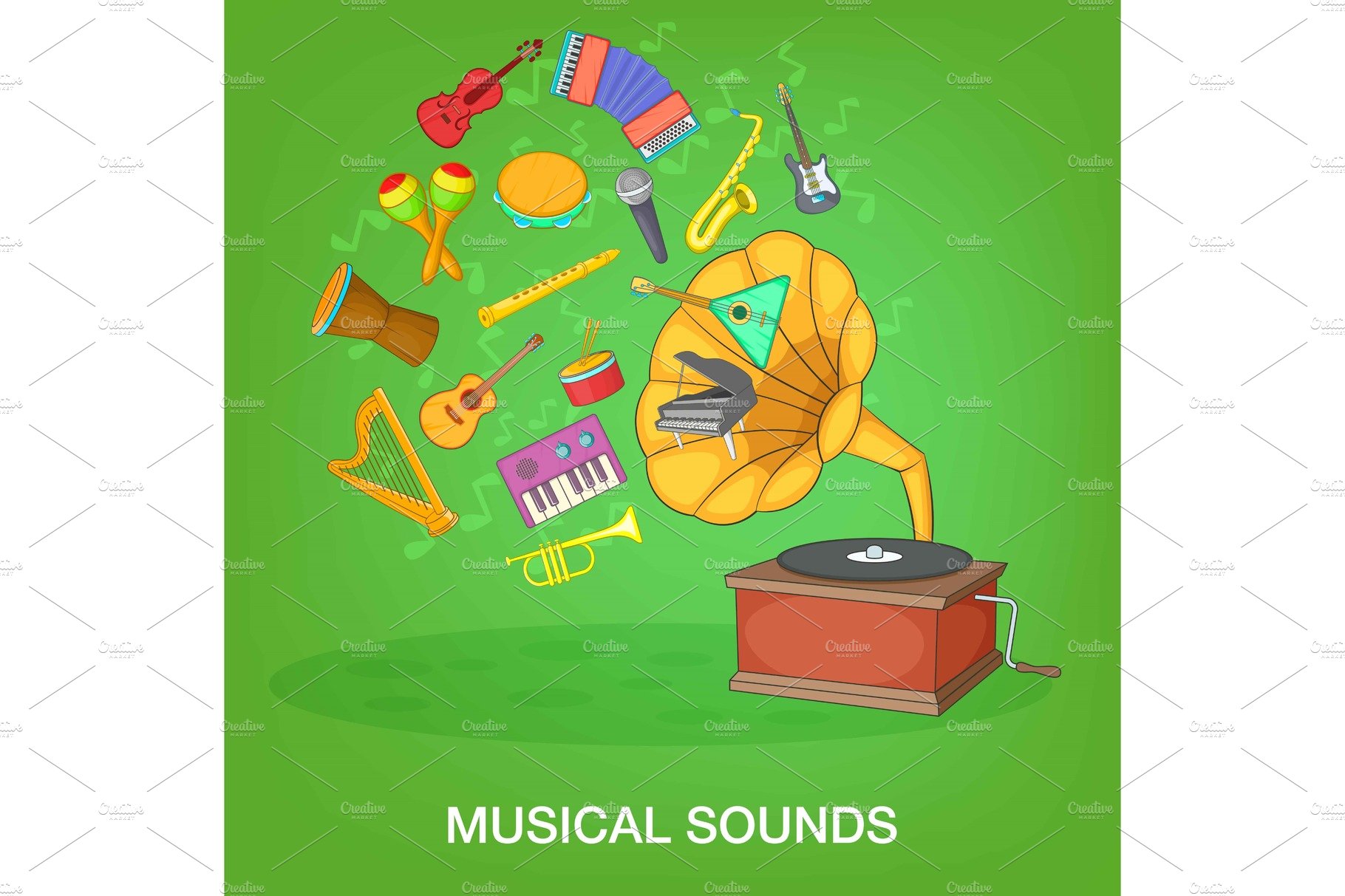 Musical instruments green concept cover image.