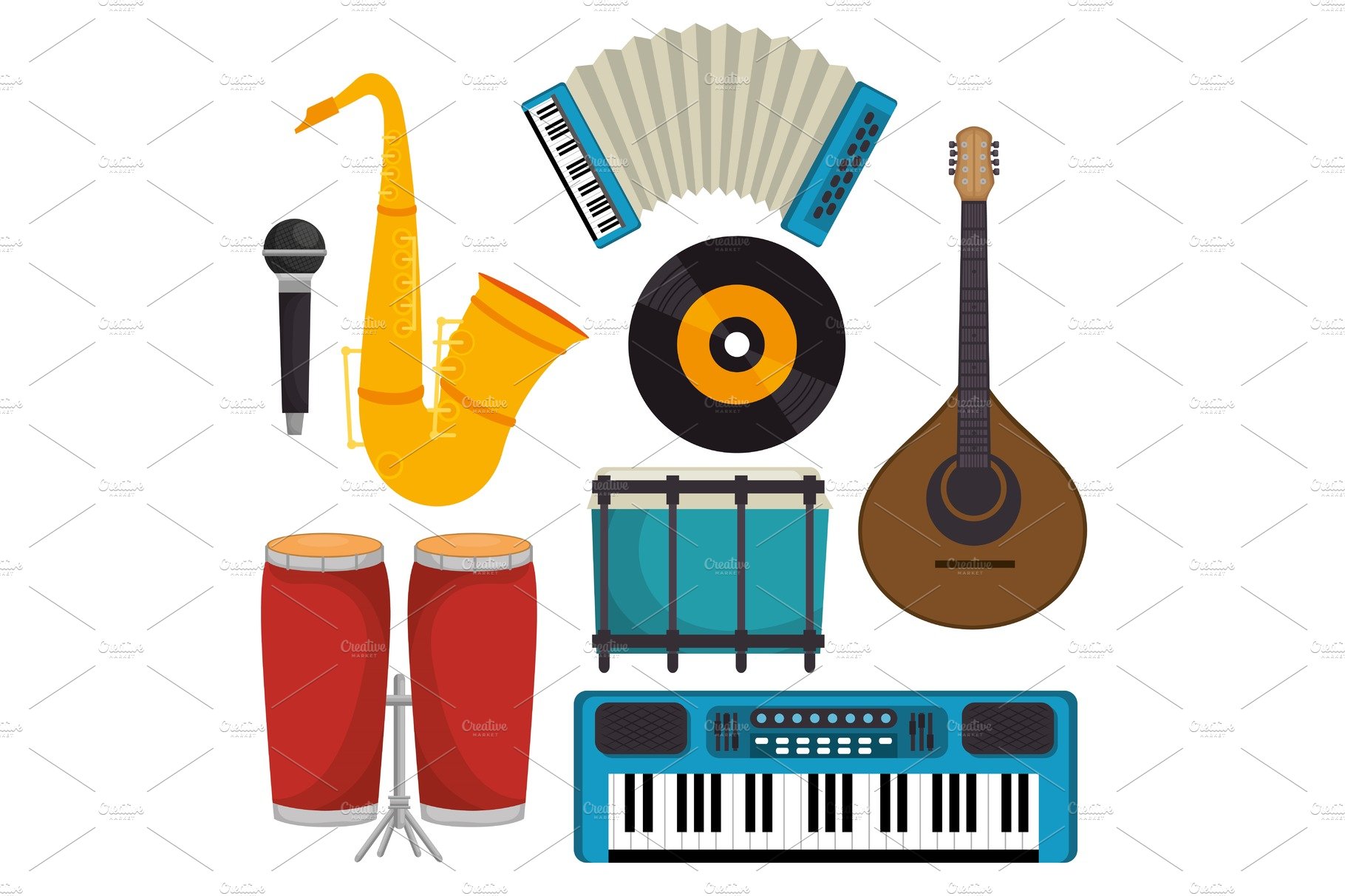 set musical instruments icons cover image.