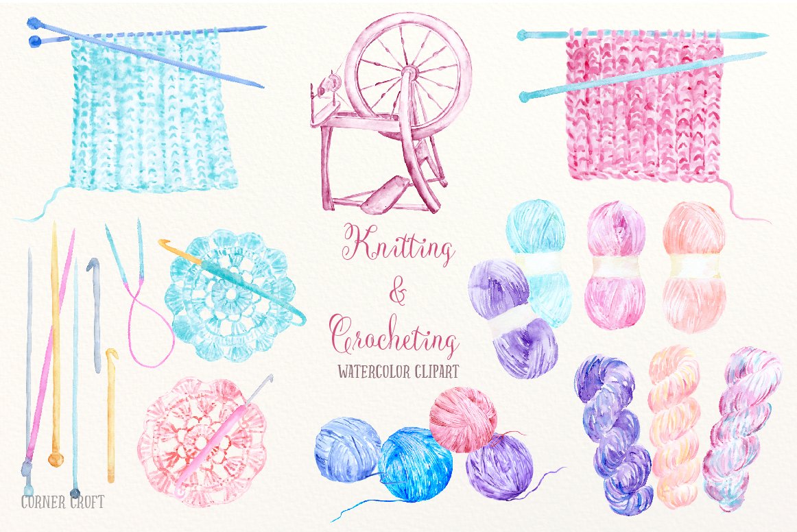 Watercolor Knitting and Crocheting cover image.