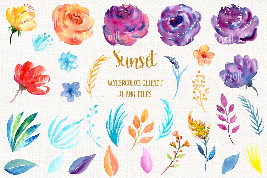 Watercolor Clipart Sunset preview image.