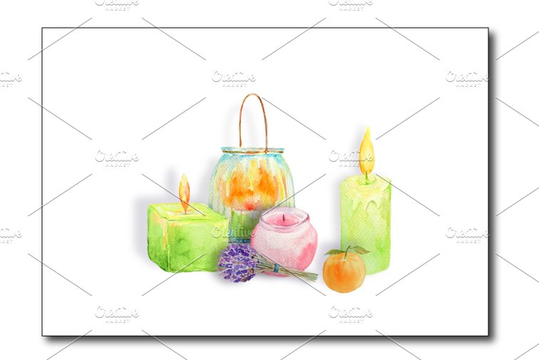 Watercolor Clipart Glowing Candles preview image.