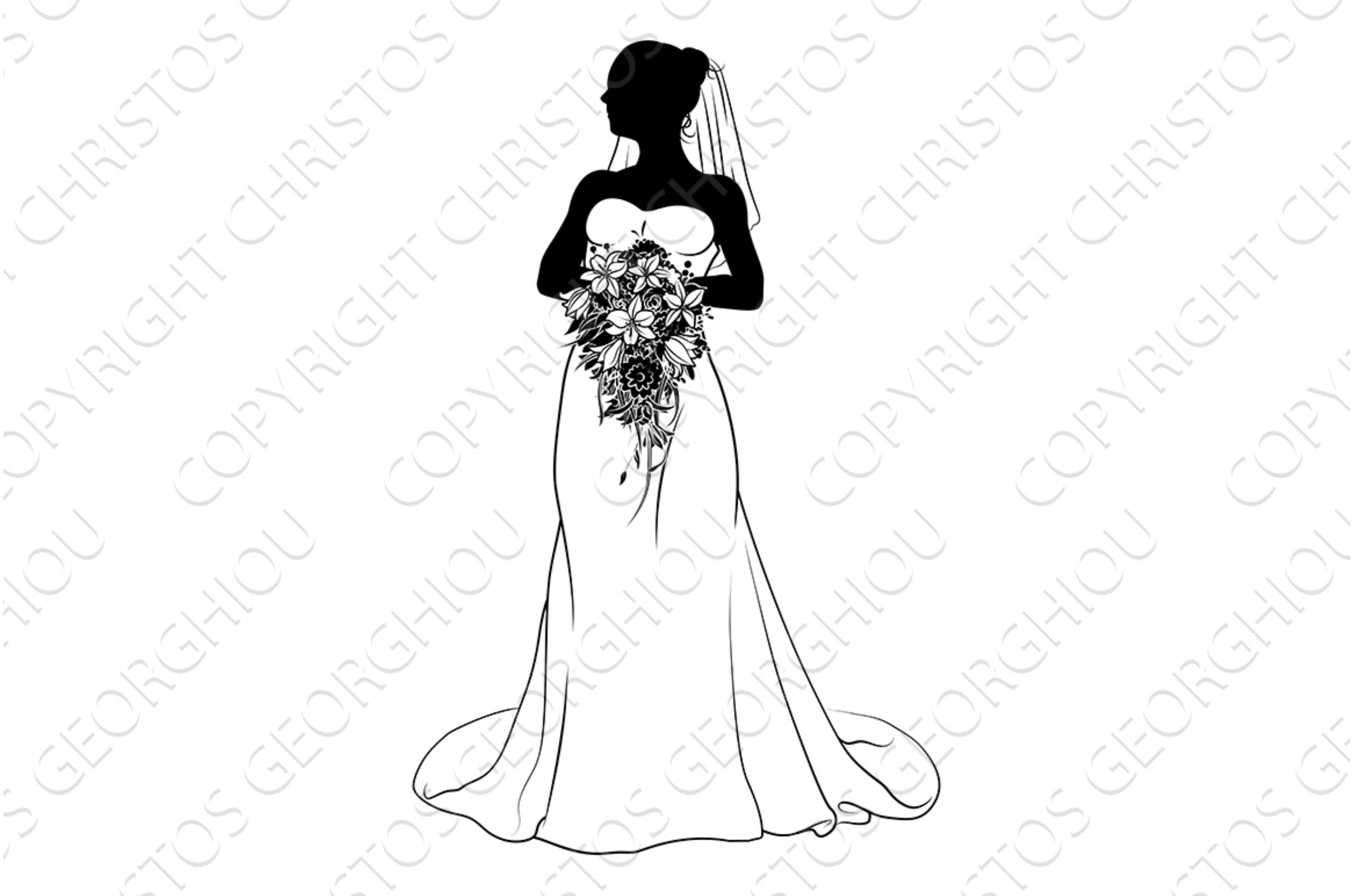wedding dress clip art black and white