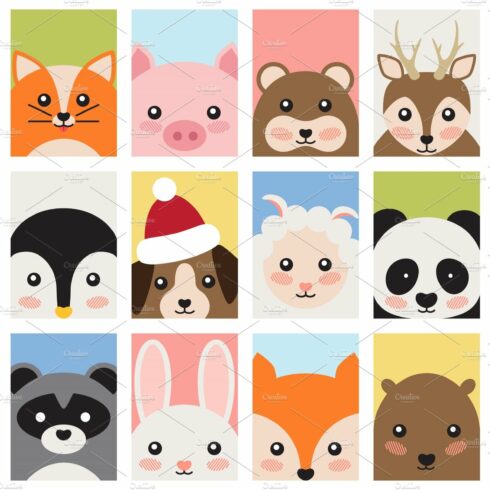 Adorable Baby Animals Faces Cartoon Illustrations cover image.