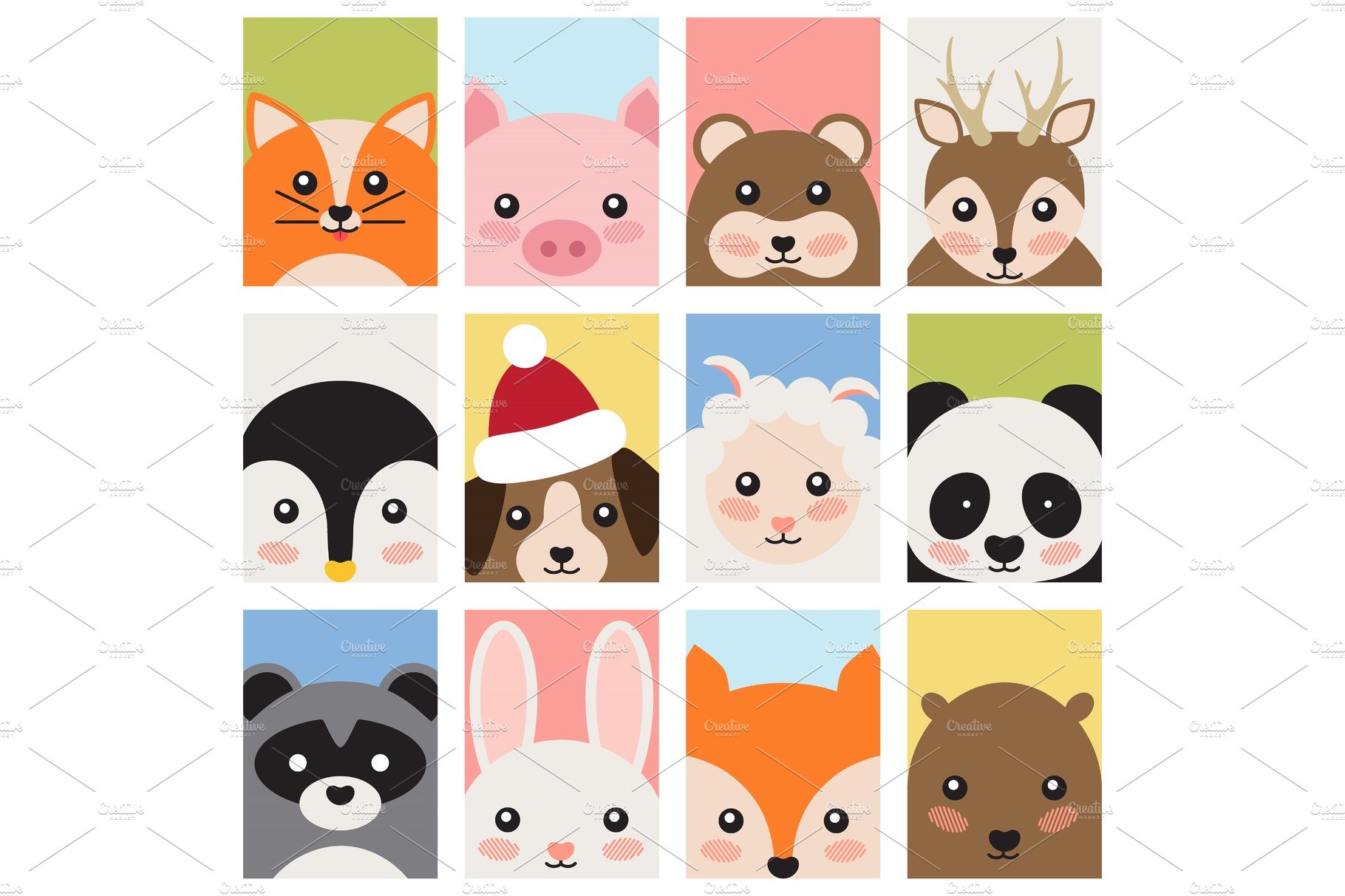 Adorable Baby Animals Faces Cartoon Illustrations cover image.