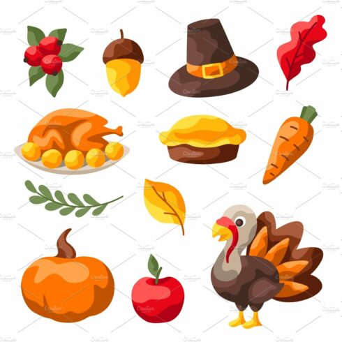Set of Happy Thanksgiving Day items. cover image.