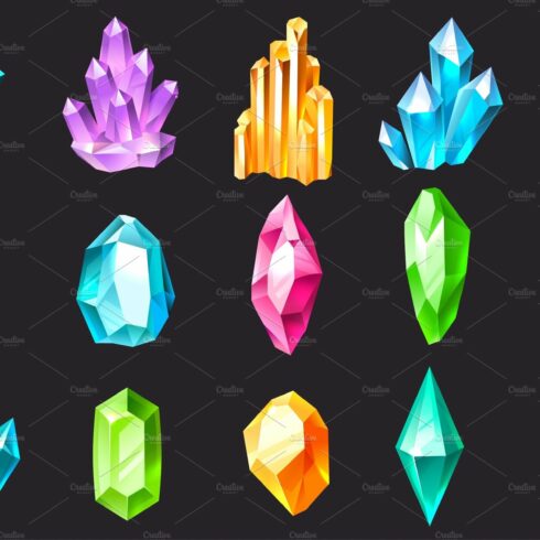 Cartoon crystals. Colorful jewelry cover image.