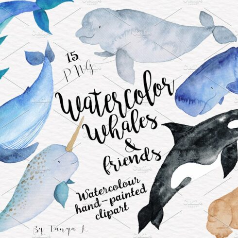Whales Sea Nautical Watercolor set cover image.