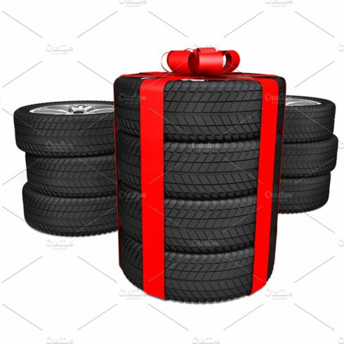 Tires as a gift. 3d rendering cover image.