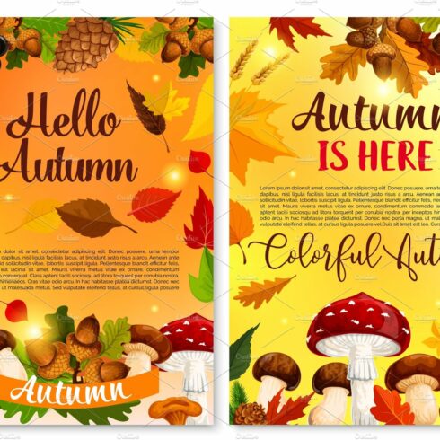 Autumn Hello fall seasonal vector greeting card cover image.