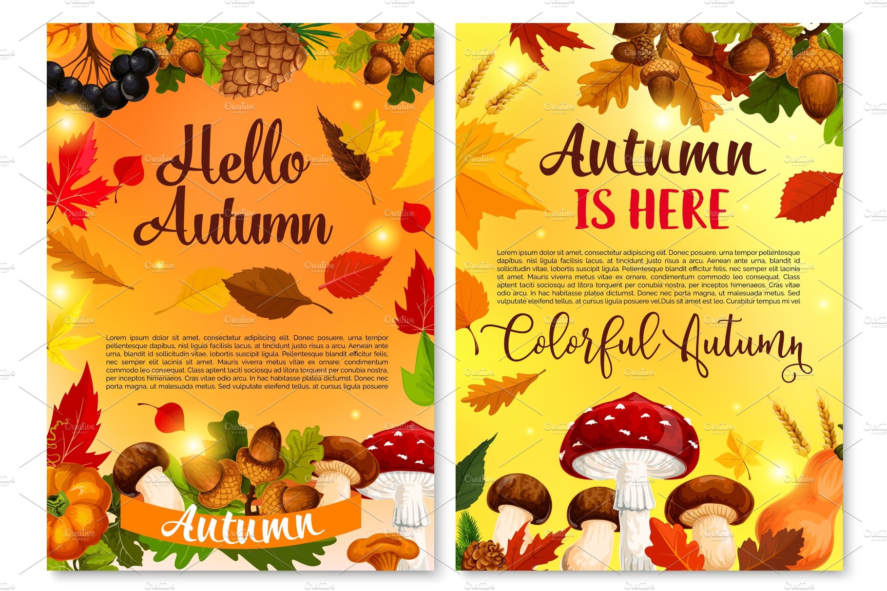 Autumn Hello fall seasonal vector greeting card cover image.