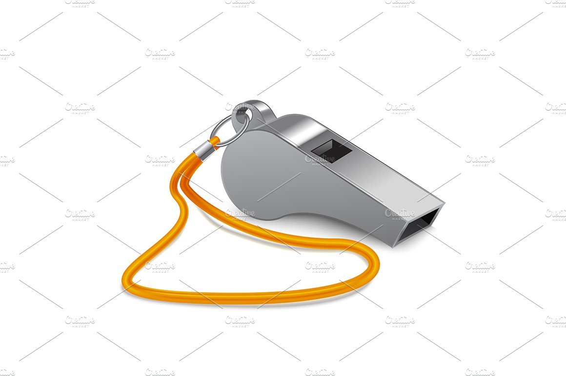 Realistic  Metallic Whistle. Vector cover image.
