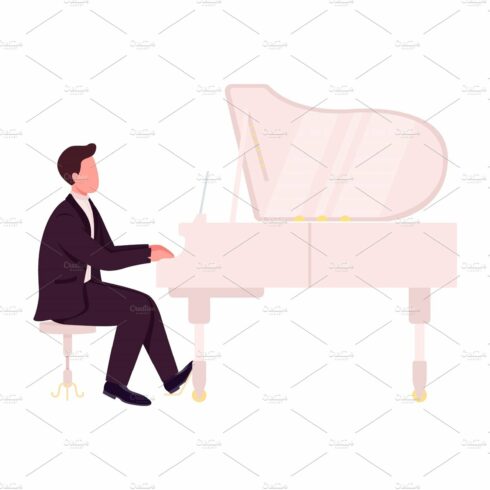 Caucasian piano player character cover image.