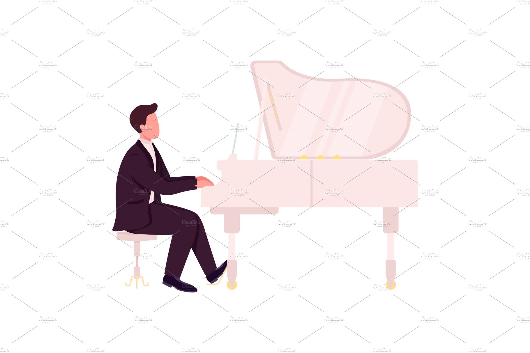 Caucasian piano player character cover image.