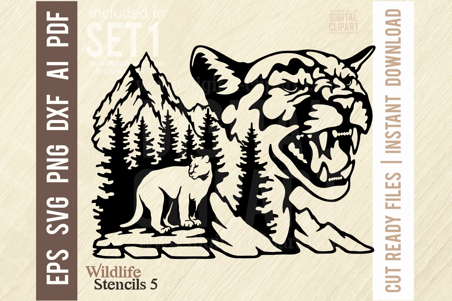 Cougar SVG File Wildlife Stencil SVG cover image.