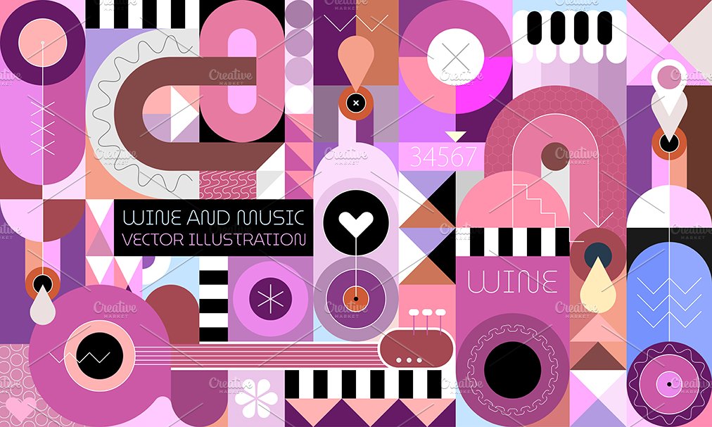 Wine and Music vector illustration preview image.