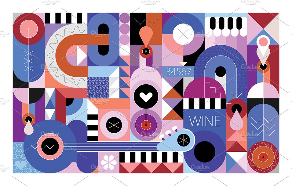 Wine and Music vector illustration preview image.