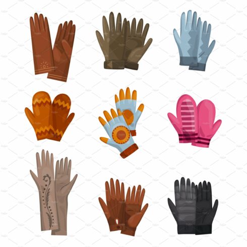 Winter gloves collection. Set of cover image.