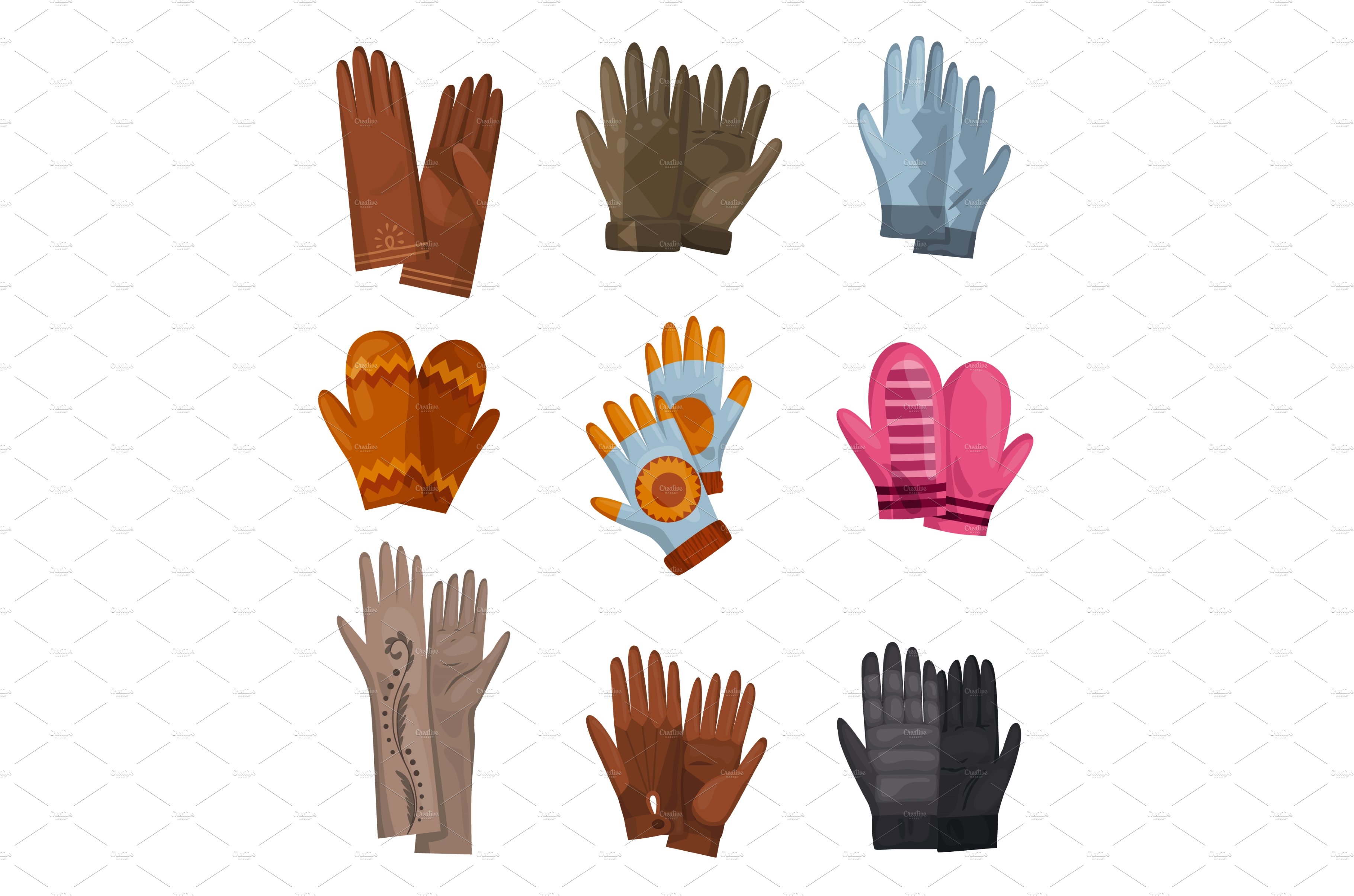 Winter gloves collection. Set of cover image.