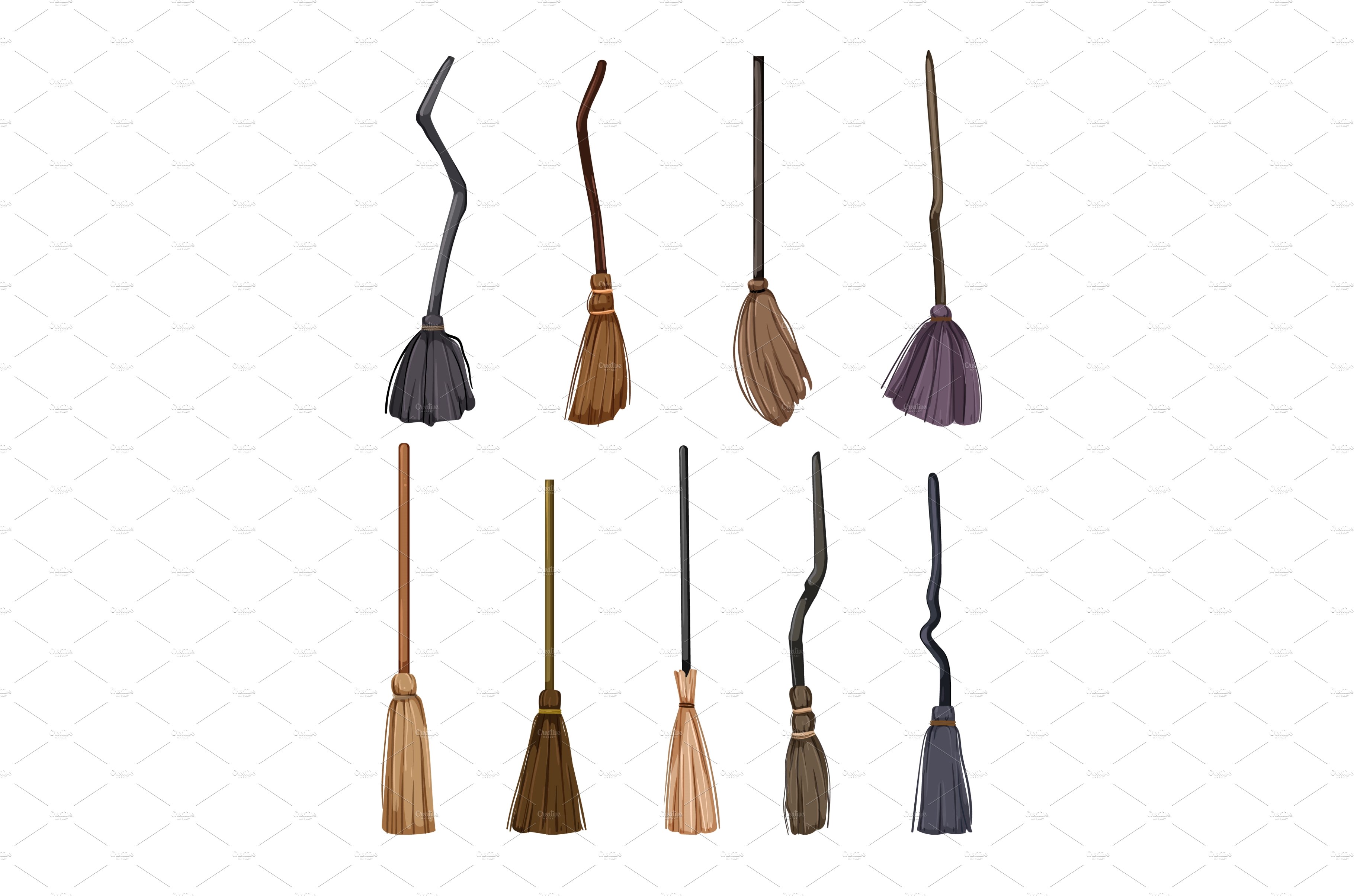 witch broom set cartoon vector cover image.
