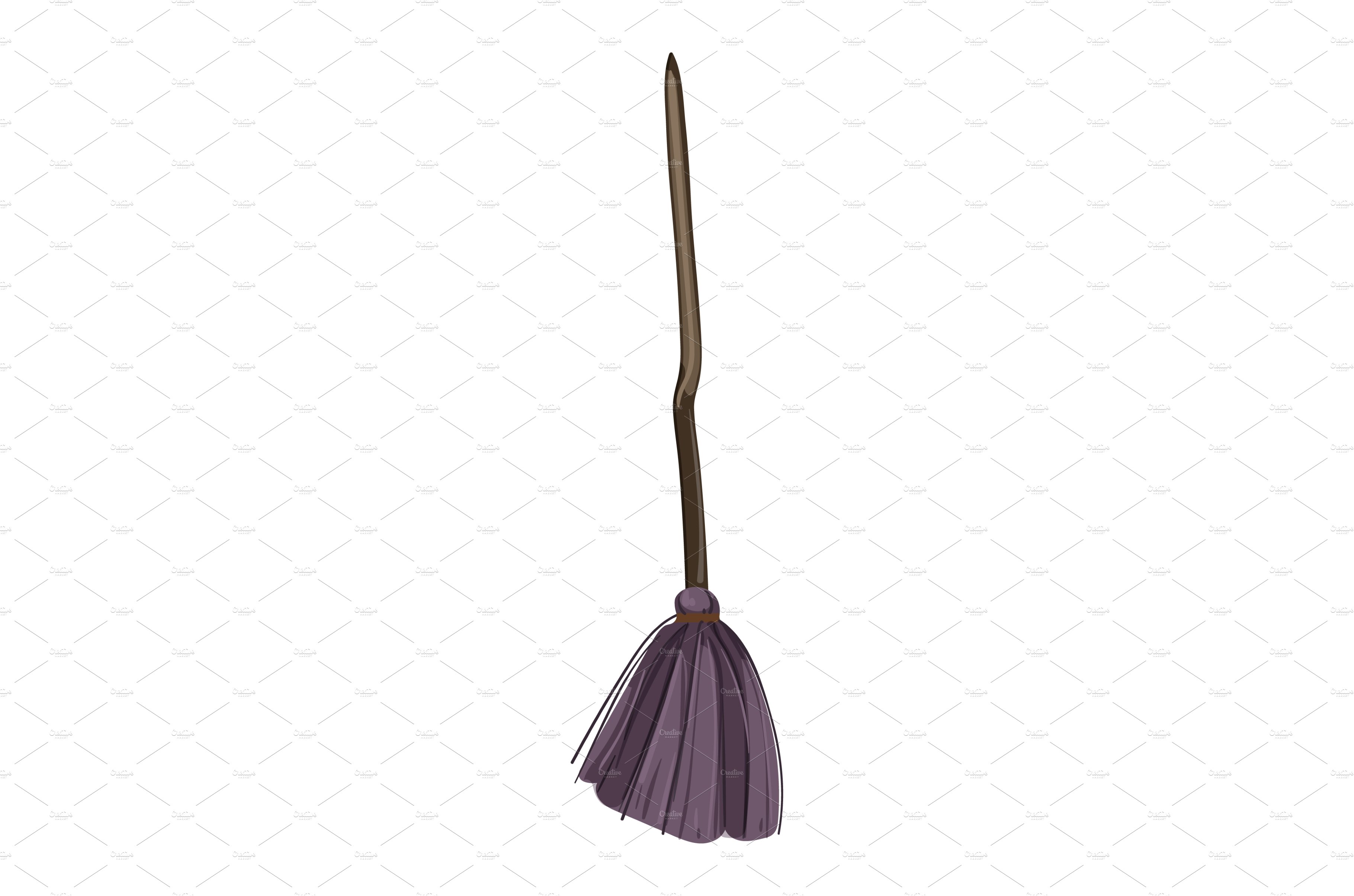 tool witch broom cartoon vector cover image.