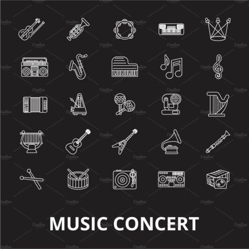 Music concert editable line icons cover image.